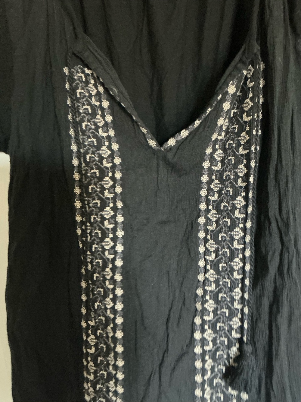 Lucky Brand Black Embroidered PeasantBlouse L Sheer Boho Whimsigoth Festival Top - Picture 2 of 12